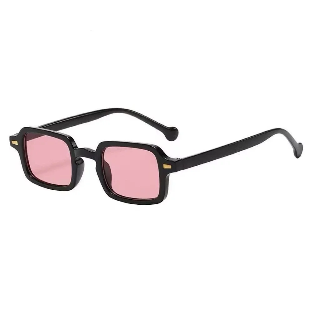 Mens Square Black Frame Sunglasses Pink Tinted Lens Retro Vintage Style UV400